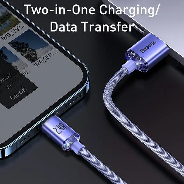 Кабель Baseus Crystal Shine Series Fast Charging Cable USB to Lightning 2.4A 1.2m CAJY000005 Purple - фото 9