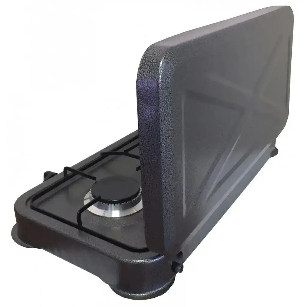 Настільна газова плита Grunhelm GGP-6012 на дві конфорки з кришкою для кемпінгу нержвіюча сталь Чорна - фото 2