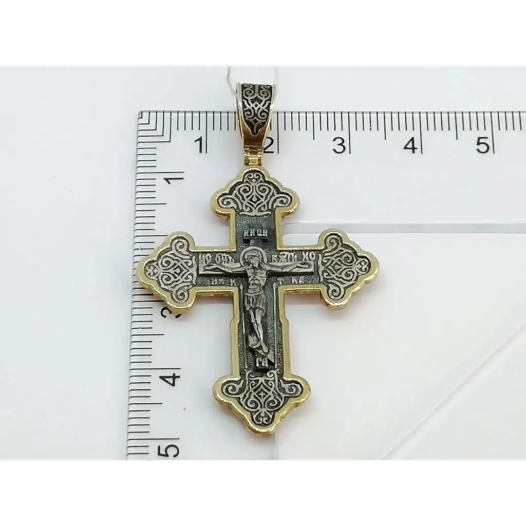 Срібний хрест Харківська ювелірна фабрика Розп'яття Христа з позолотою. 3522-ЗЧФ - фото 4