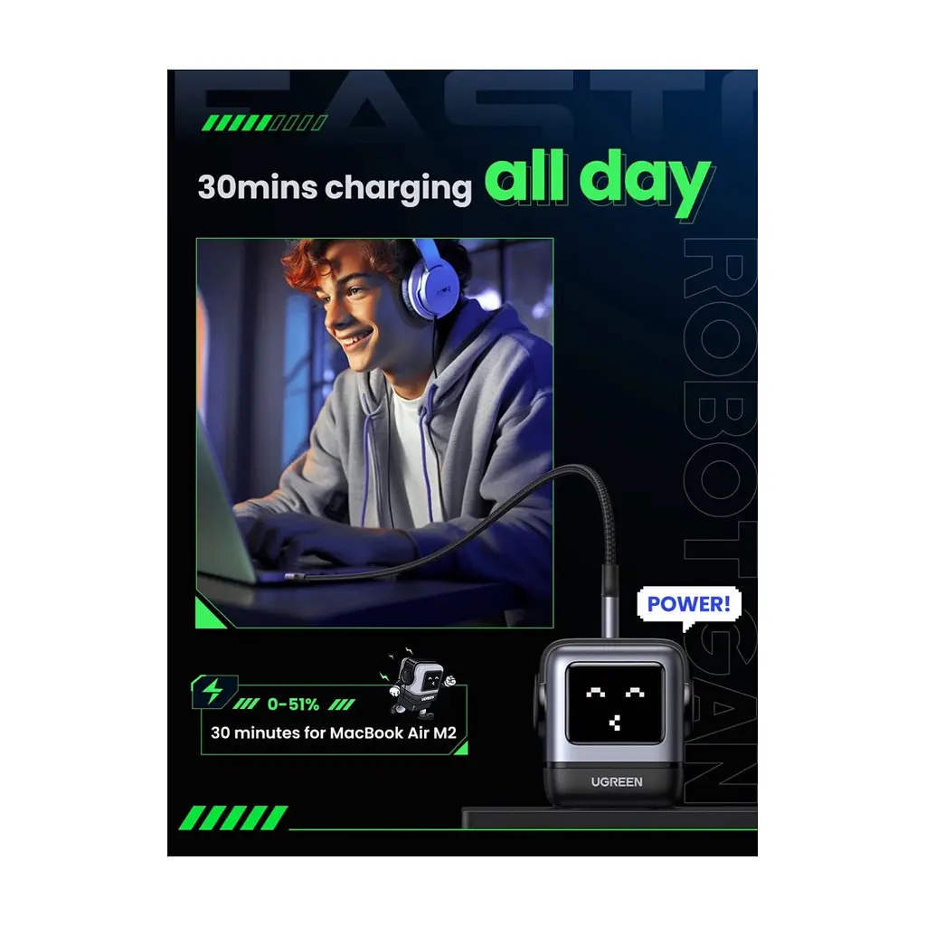 Зарядний пристрій Ugreen 1xUSB + 2xUSB-C 65W GaN CD361 gray (25685B) - фото 9