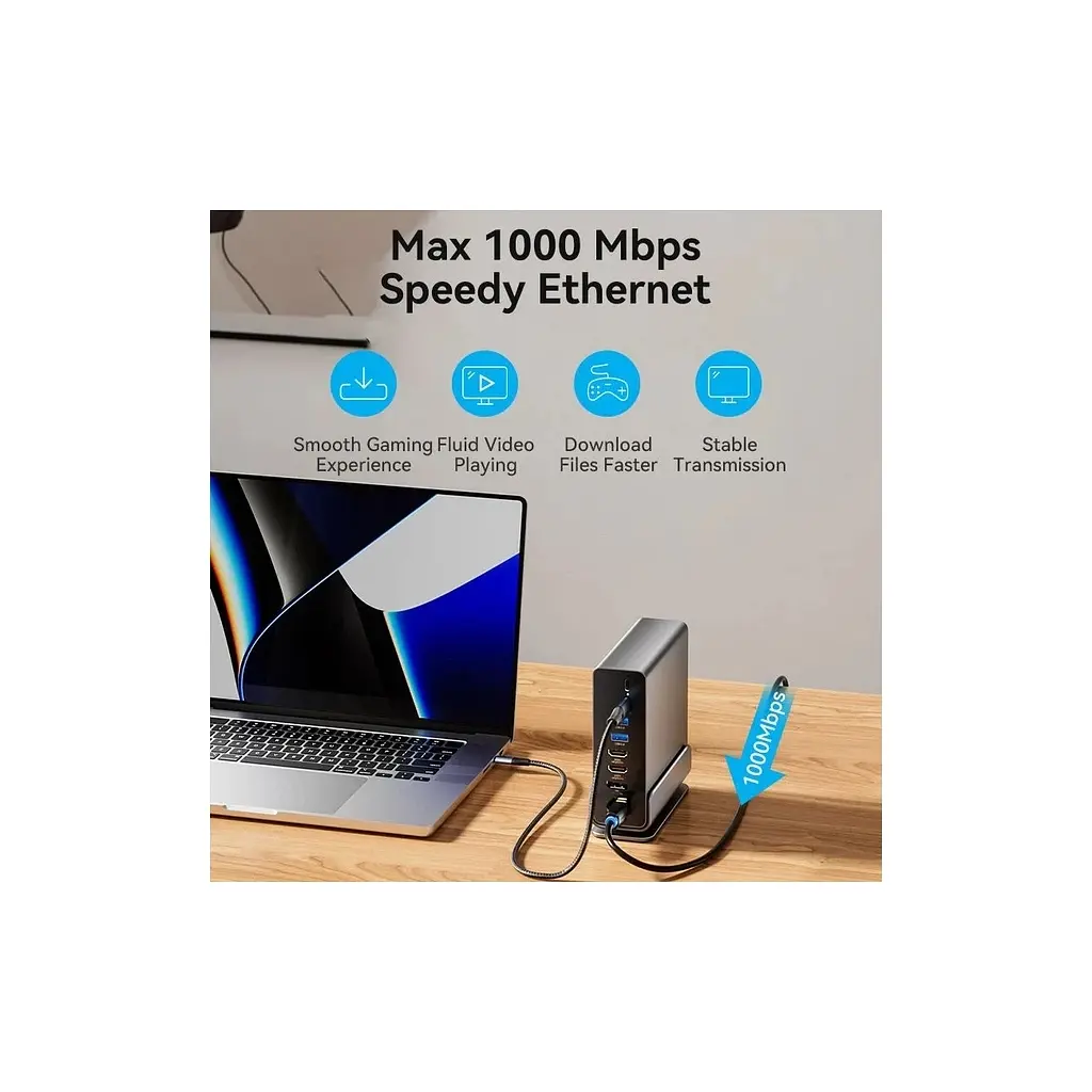 Концентратор Vention USB-C 15-in-1 2xHDMI + DisplayPort + RJ45 + SD/TF + 3.5mm gray (TPUH0) - фото 11