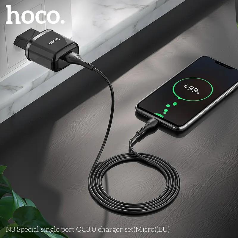Адаптер мережевий HOCO Micro USB cable Special N3 1 USB 18 W 3 A чорний комплект - фото 5