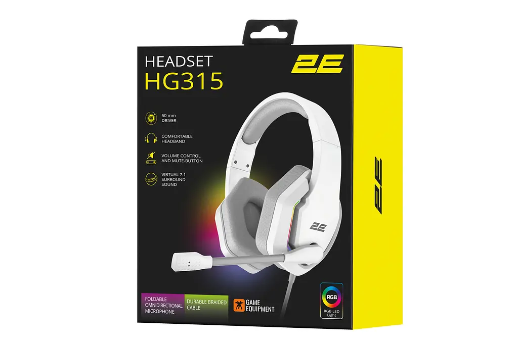 Наушники игровые с микрофоном 2E GAMING HG315 White, 7.1, USB-A, RGB, 2м - фото 2
