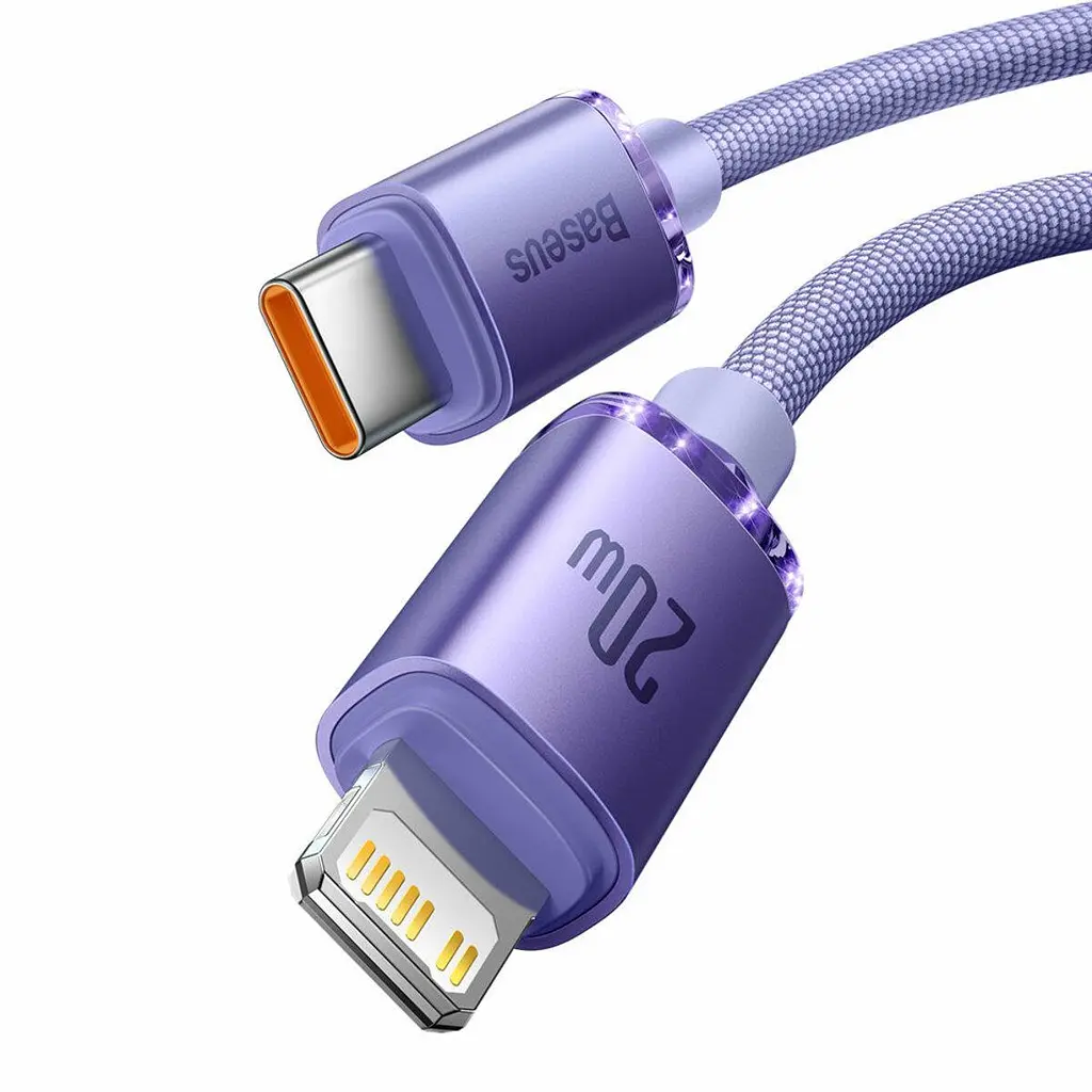Кабель для зарядки айфону Baseus Crystal Shine Type-C Lightning 20W 1.2м плетений фіолетовий - фото 2