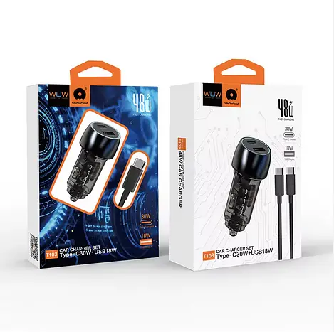 Автомобільний зарядний пристрій WUW-T103C PD 30W +QC 3.0 18W чорний - фото 2