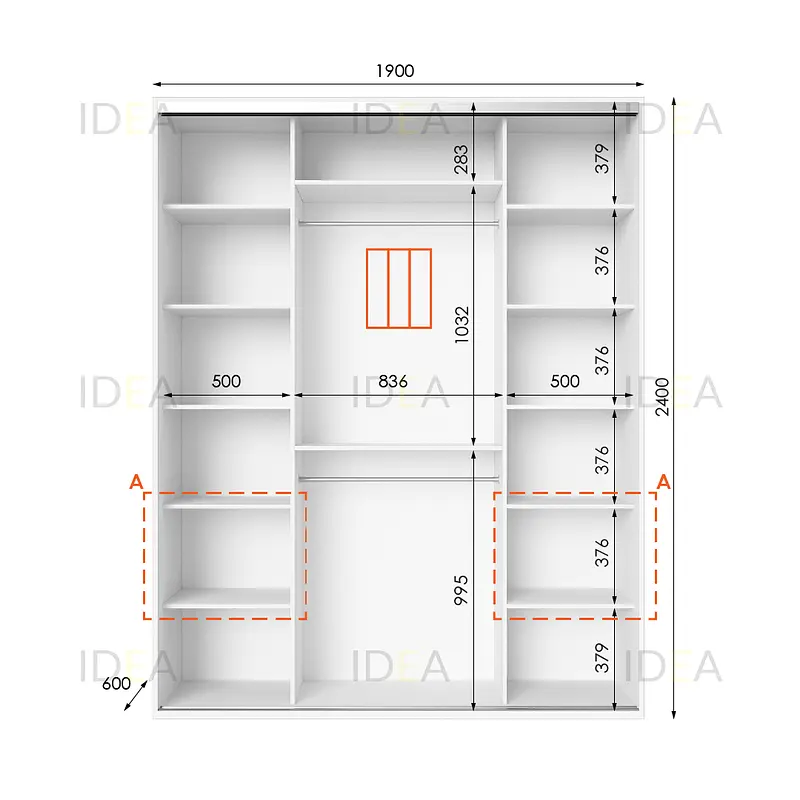 Шафа-купе Idea серія 3 190 x 60 x 240 см Білий Дзеркало - фото 2