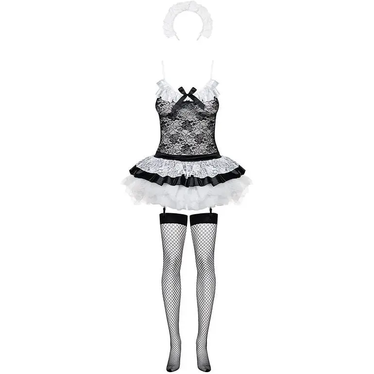 Эротический костюм горничной с юбкой Obsessive Housemaid 5 pcs costume черно-белый L/XL - фото 5