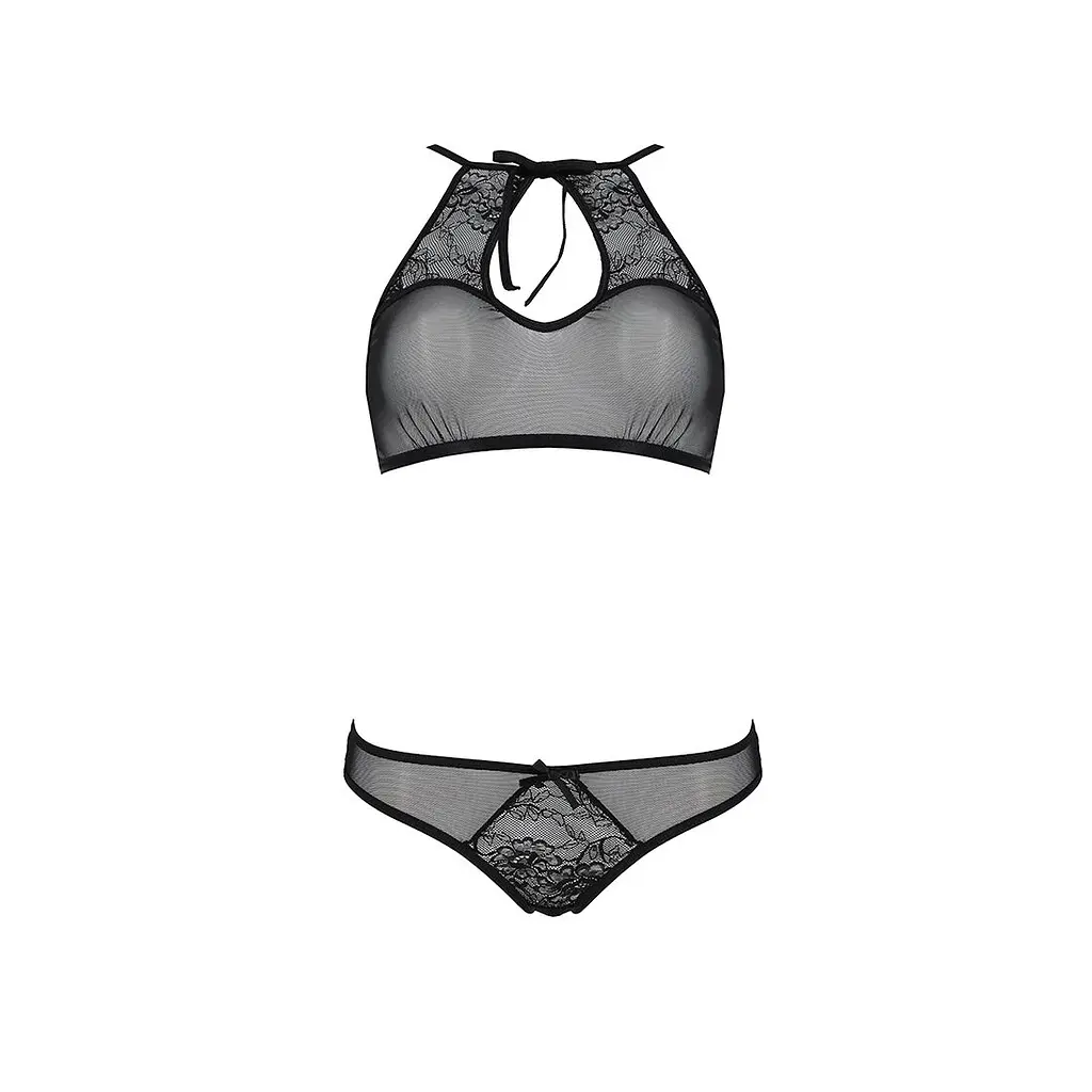 Комплект: бра, трусики з ажурним декором та відкритим кроком Passion URSULA SET S/M, black - фото 3