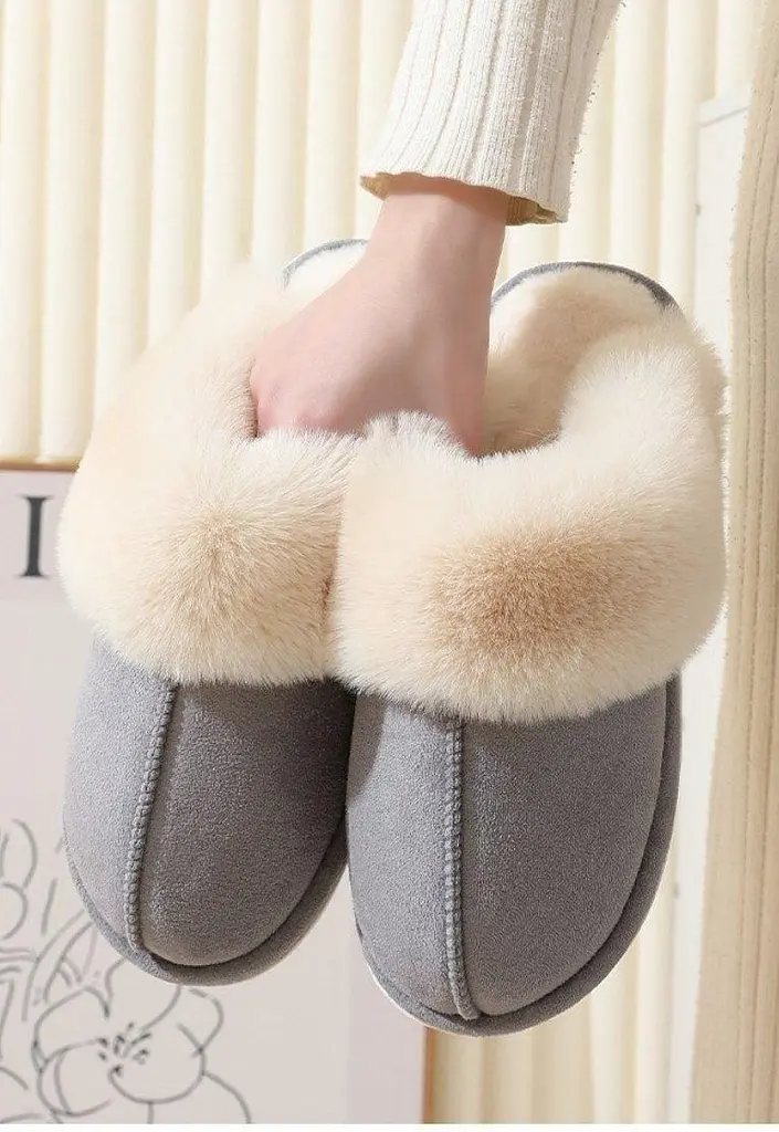 Slippers Женские домашние тапочки с мехом — тёплые, мягкие, закрытые тапочки для дома 38–39, серые KT8003842 - фото 3