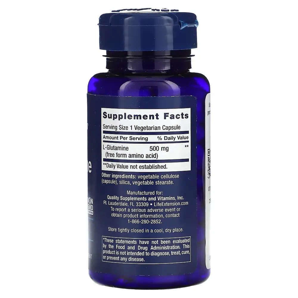 L-глютамін Life Extension L-Glutamine 500 mg, 100 вегакапсул для підтримки м'язів, кишківника, імунної системи - фото 2