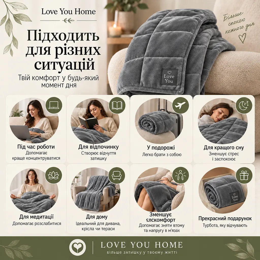 Плед обтяжений Love You 70×100 см 3 кг сірий (ly4721) - фото 6