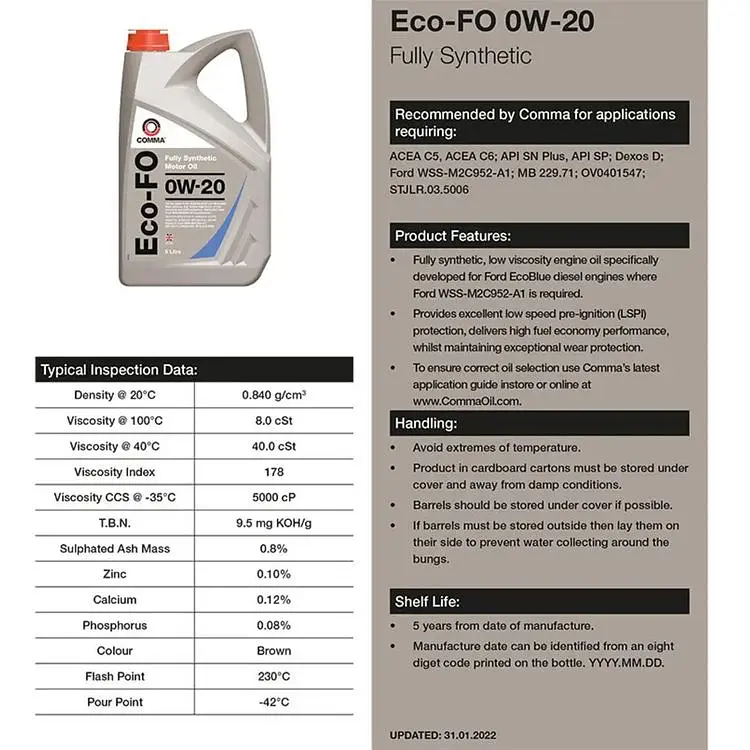 Масло моторное Comma ECO-FO 0W-20 1 л - фото 2