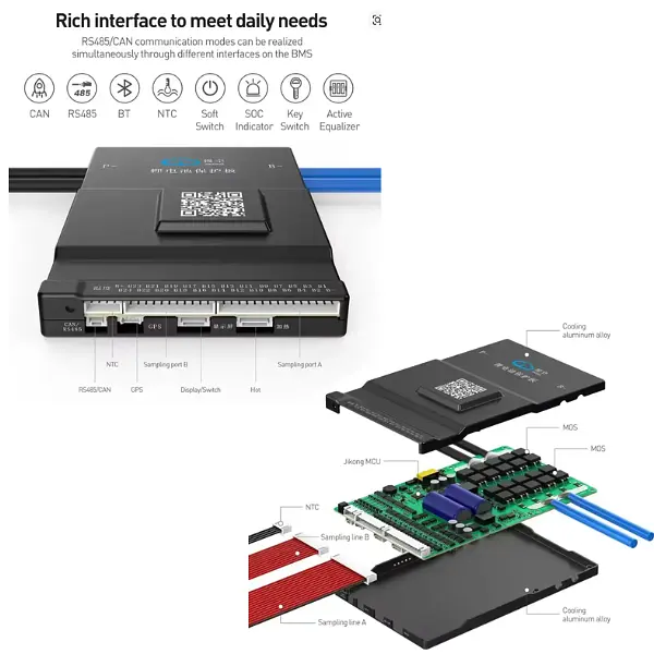 Смарт плата з активним балансиром BMS JiKong JK-BD6A24S20P 7S-24S / 20V-100V / 200A Інтелектуальний контролер керування акумулятором LiFePO4, Li-ion, LTO (19793) - фото 5