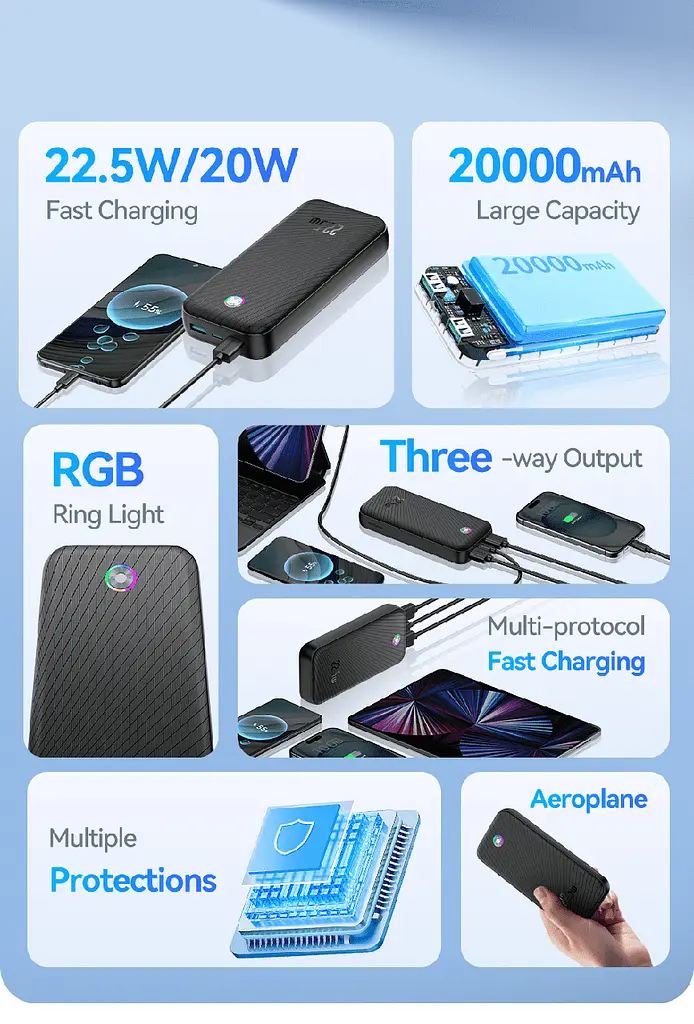 Павербанк - портативний аккумулятор Rocoren Haoyue Pro 20000mAh 22.5W чорний - фото 7