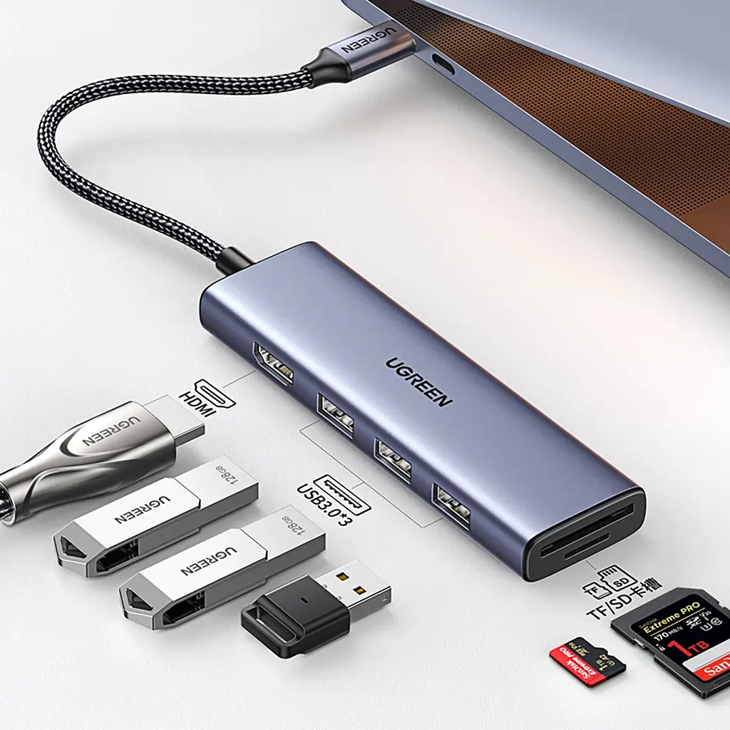 Док-станція USB3.0 Type-C --> HDMI 4K30Hz/3xUSB-А 3.0/Type-C/PD 100W 6-in-1 CM511 Ugreen - фото 5