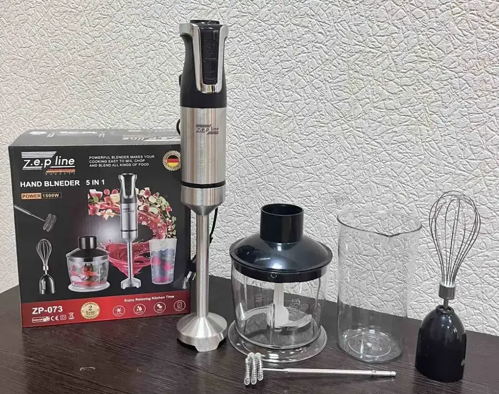 Блендер Zepline ручний 5 в 1 на 1500 Вт з подрібнювачем та насадками міксер та спінювач молока 20 швидкостей  - фото 3