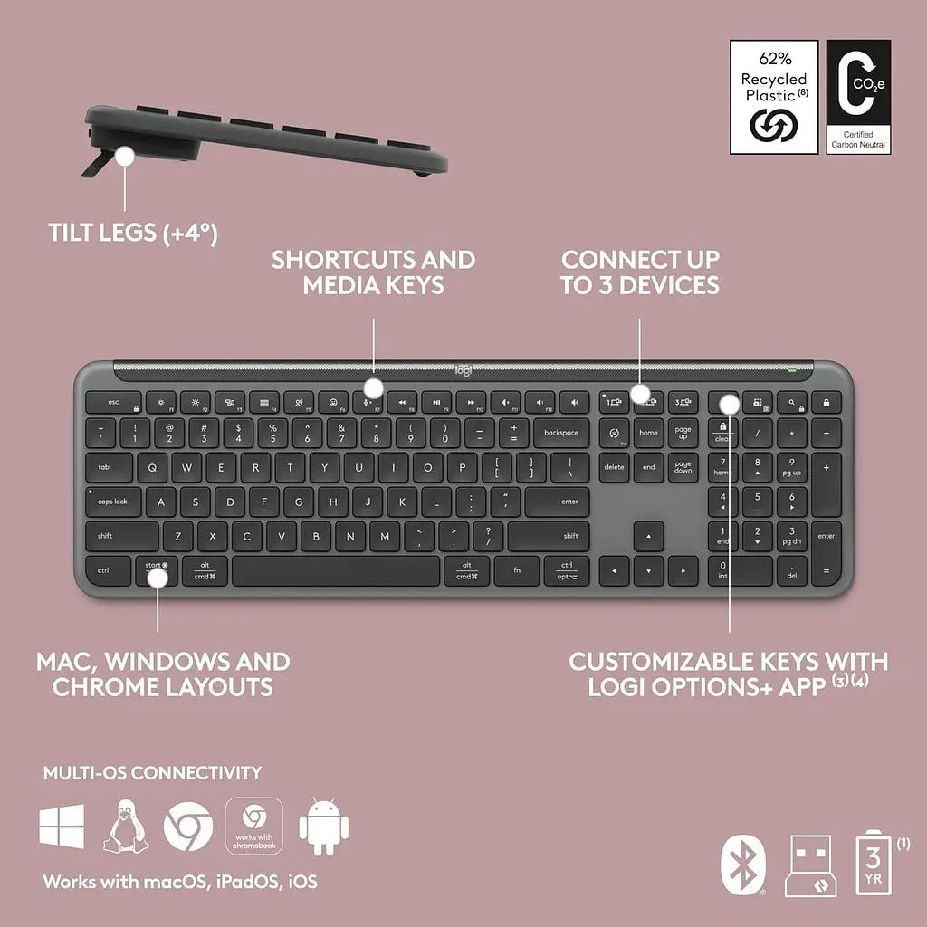 Комплект (Клавіатура та миша) Logitech Signature MK950 Slim Combo for Business Graphite UA (920-012508) - фото 8