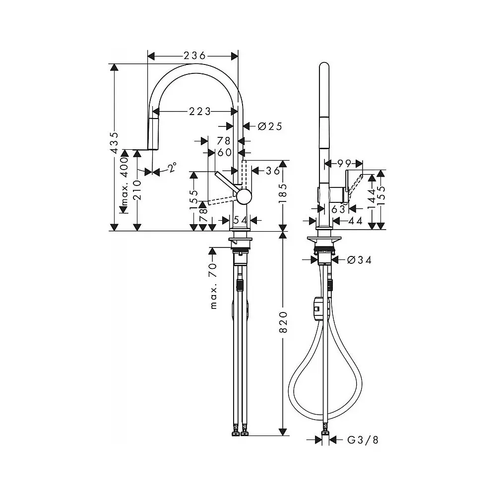 Смеситель для кухни Hansgrohe Talis 210 1jet с вытяжным изливом черный матовый 72802670 Черный матовый - фото 2