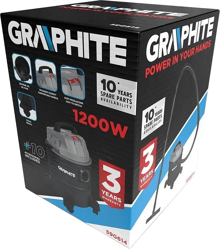 Пилосос професійний Graphite 1200 Вт 18 кПа контейнер 20 л колеса - фото 10
