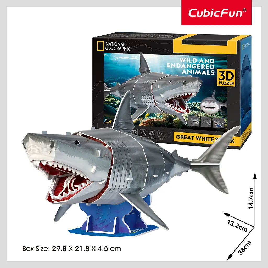 Трехмерная головоломка-конструктор Cubic Fun Исчезающие животные Большая белая акула (DS1098h) - фото 4