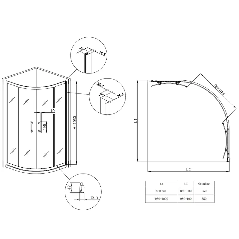 Душова кабіна без піддону Koer Sr SC04-90x90x195-TR-12 прозоре скло Easy Clean 5мм Матове золото KR5681, Золотий, прозорий, золотий - фото 4