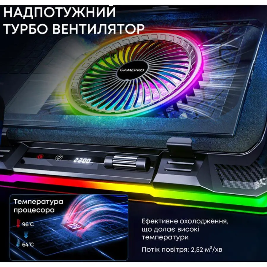 Охолоджувальна підставка для ноутбука до 19 дюймів GamePro GPCP-950 1xfans - фото 12