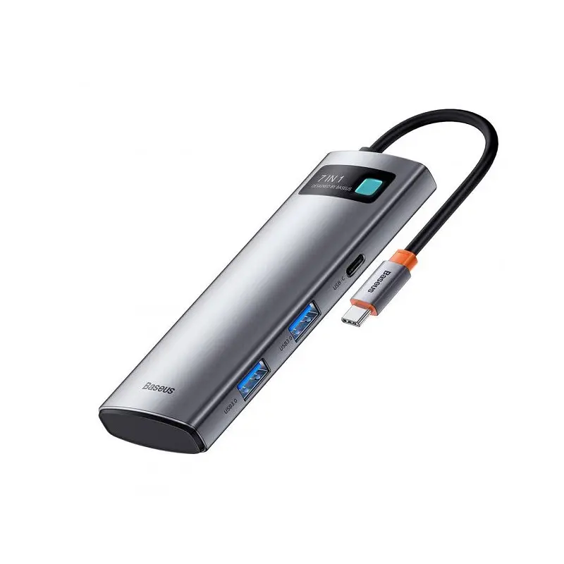 USB-хаб Baseus Metal Gleam Series 7-in-1 Multifunctional Type-C HUB Docking Station Gray（Type-C to HDMI*1+USB3.0*2+USB-C*1+PD*1+SD/TF*1) (WKWG020113) - фото 2