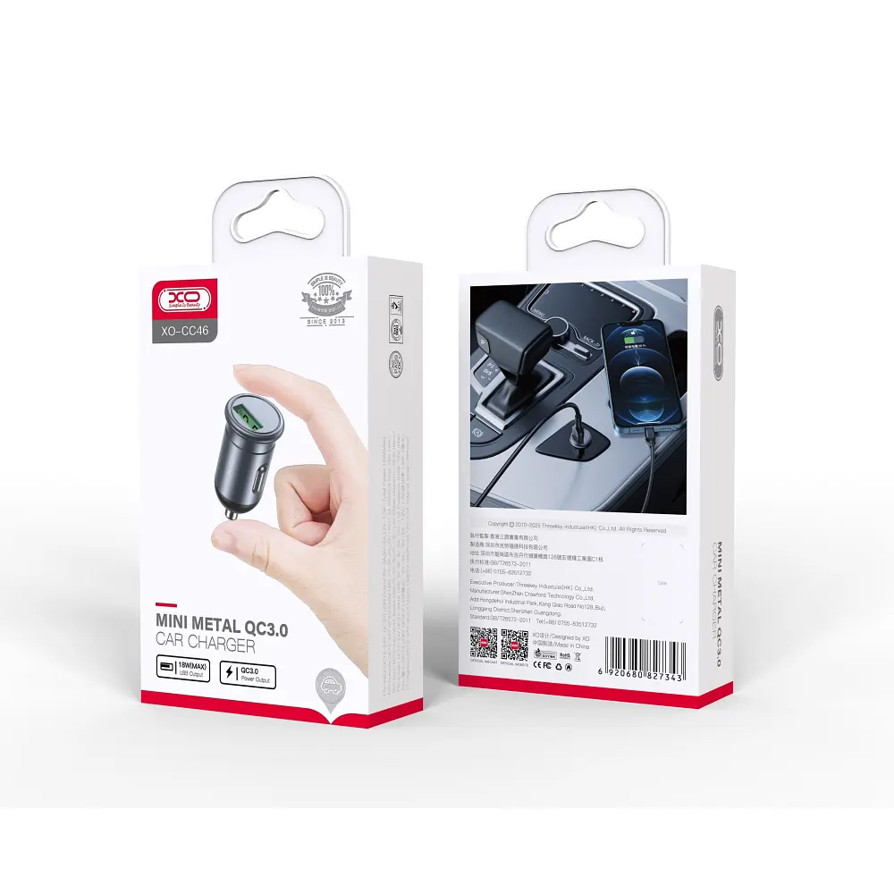 АЗП XO CC46 QC3.0 18W Gray - фото 3