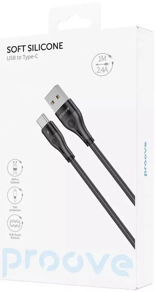 Кабель Proove Soft Silicone USB to Type-C 2.4A (1m) black (CCSO20001201) - фото 3