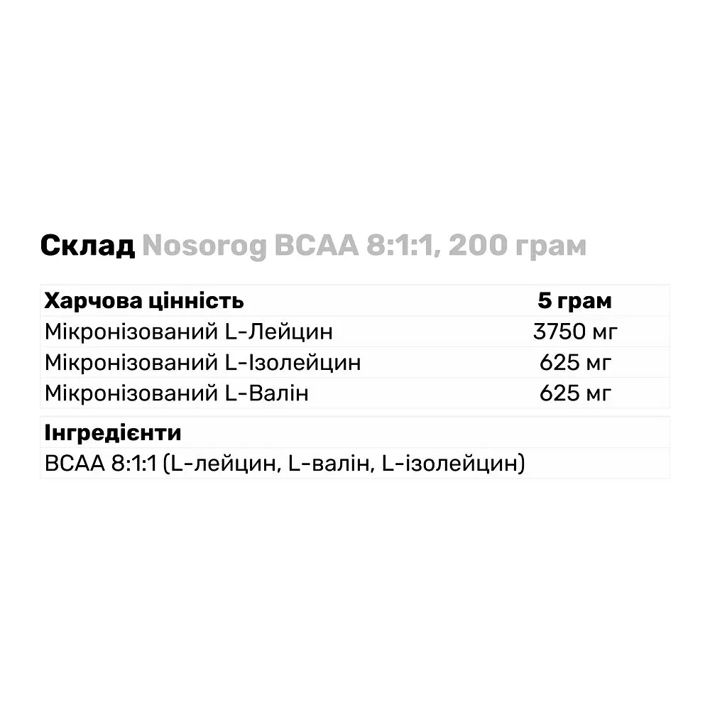 Аминокислота BCAA Nosorog BCAA 8:1:1, 200 грамм - фото 2