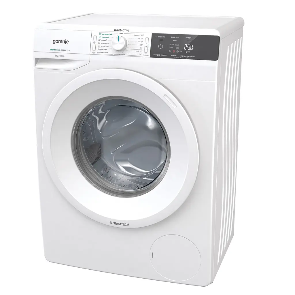 Стиральная машина Gorenje с фронтальной загрузкой WE71S3S, 7кг, 1100, A+++, Пар, глубина 46.5см, Дисплей, Белый (WE71S3S) - фото 3