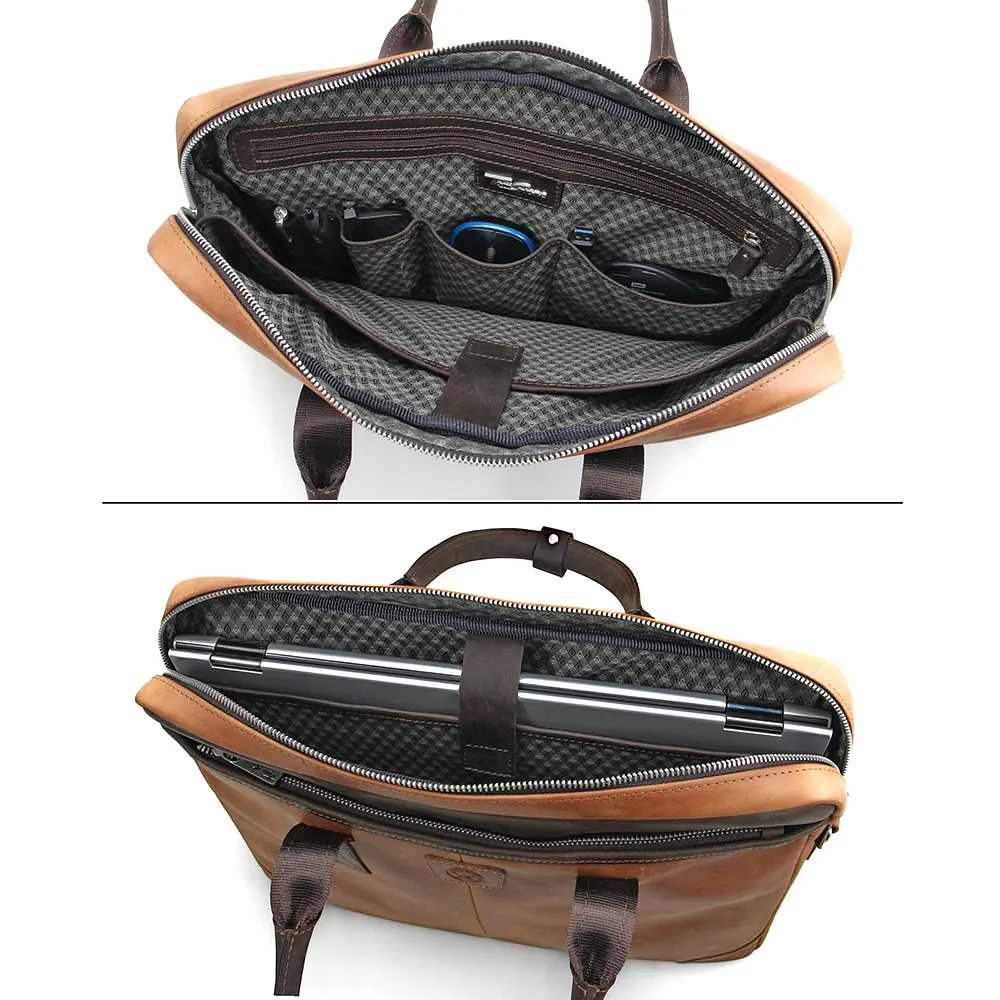 Сумка кожаная для ноутбука Tom Stone 717 R-Br светло-коричневая MacBook 16' - фото 7