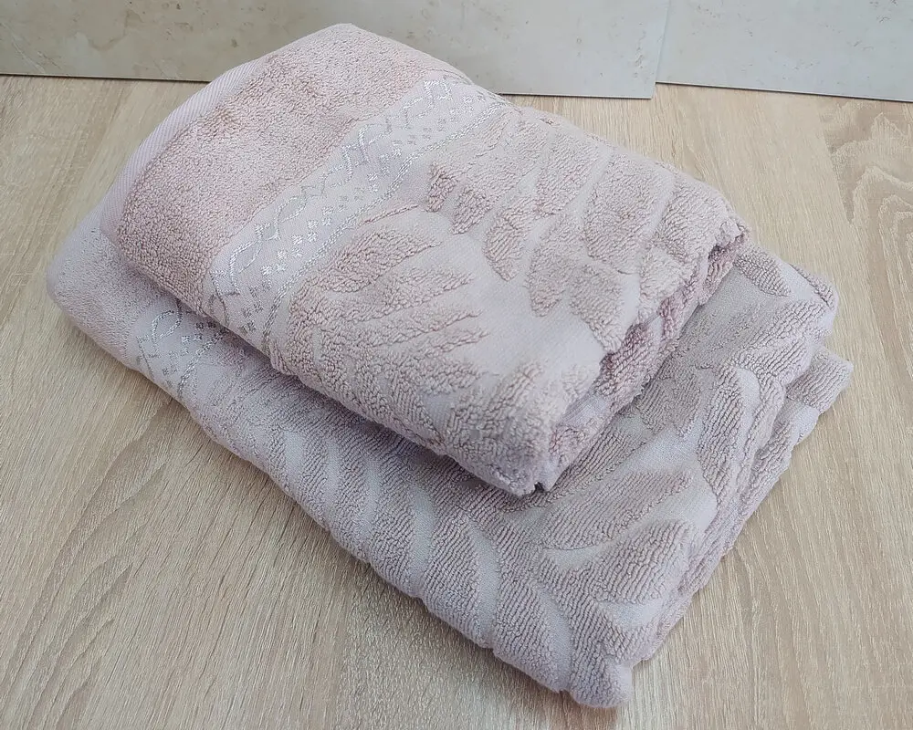 Набір турецьких махрових рушників 50х90+70х140 Gulcan Jacquard Cotton Lux Akasya Pudra - фото 2