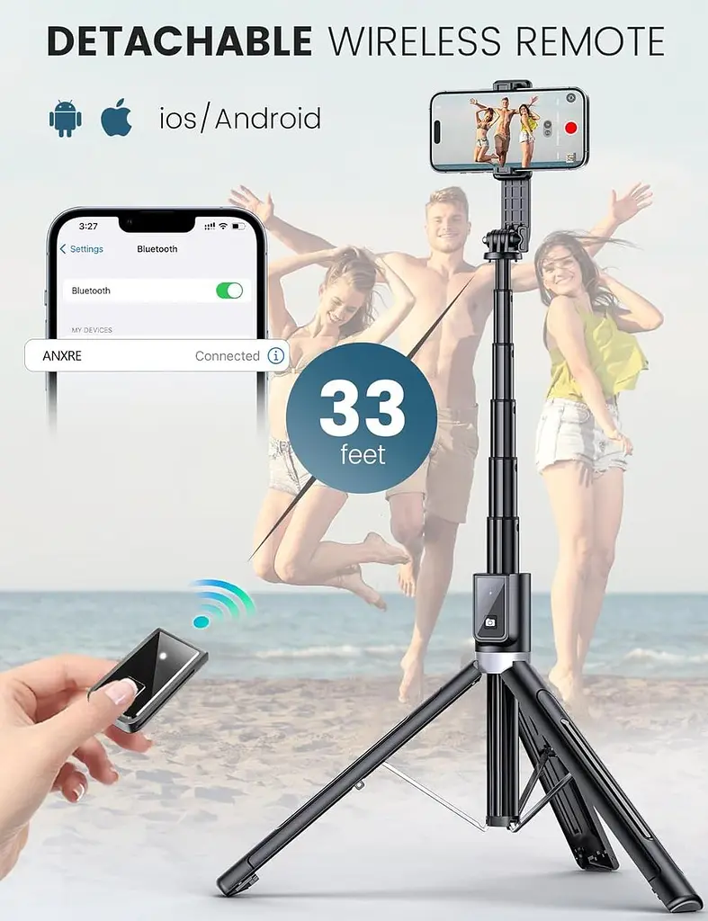 ANXRE 60-дюймовий штатив для телефону Selfie Stick з пультом дистанційного керування, портативний штатив для мобільного телефону - фото 4