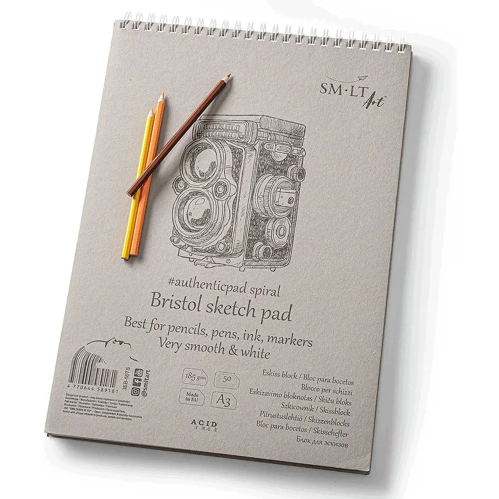 Альбом для эскизов на спирали SM-LT Art Authentic (Bristol) А3 (29.7х42 см) 185г/м2 50л белая и гладкая бумага - фото 2