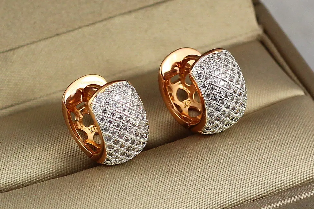 Сережки Xuping Jewelry широкі сіточка з родієм 1.6 см золотисті