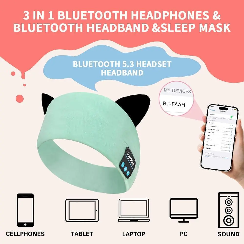 Дитячі навушники Bluetooth Joythink з пов'язкою на голову, маска для сну, бездротові з вбудованим тонким динаміком - фото 3