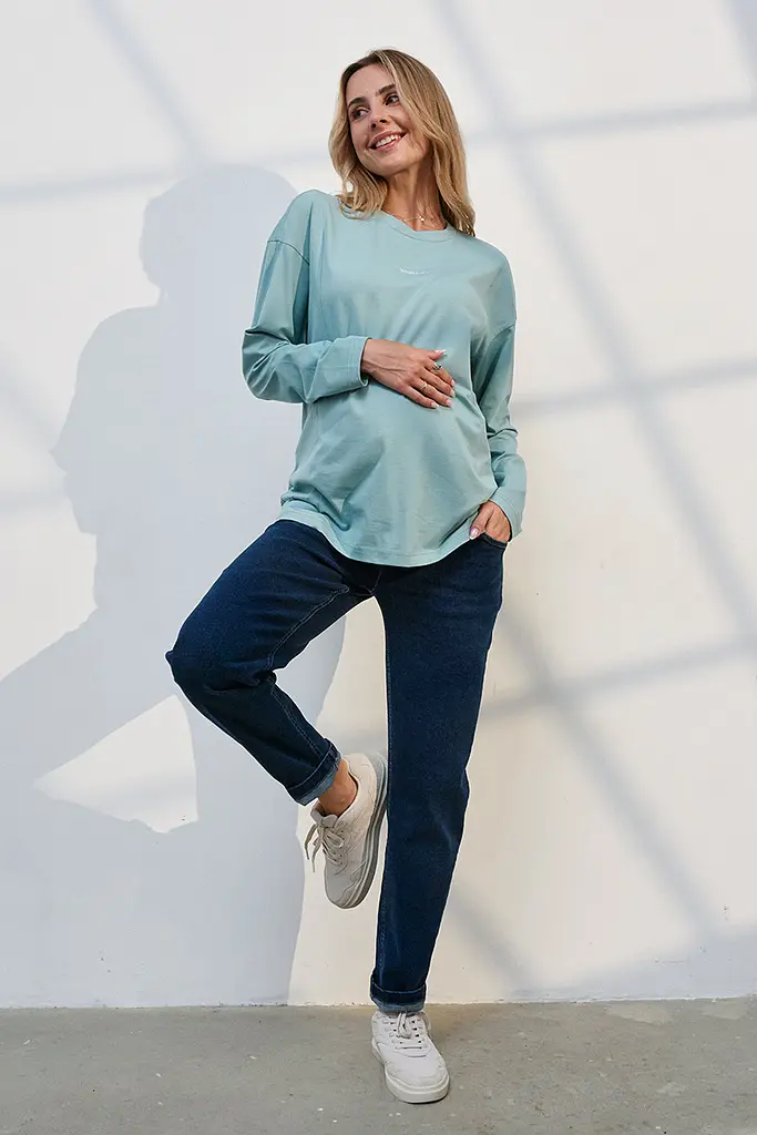 Джинси для вагітних Mom Fit для майбутніх мам з регульованим поясом S (44) Leyton Юла Мама синій - фото 10