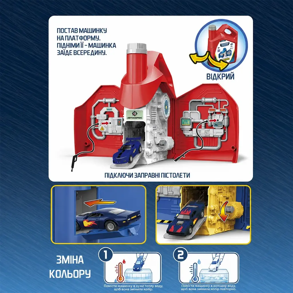 Ігровий набір ENGINE OIL - АВТОСЕРВІС З МІНІМОДЕЛЛЮ ЗМІНИ КОЛІР (в асорт.) - фото 2
