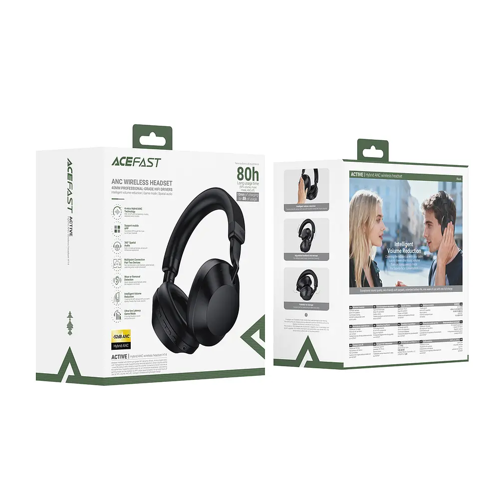 Бездротові накладні навушники ACEFAST H14 hybrid ANC wireless headset Black (6974316286264) - фото 2