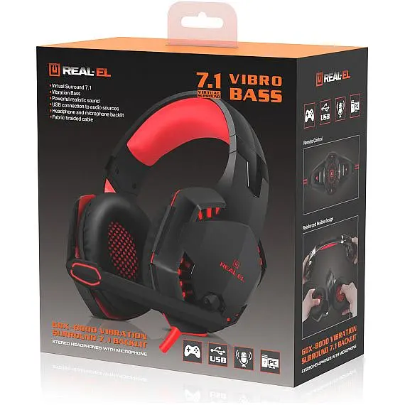 Ігрові навушники REAL-EL GDX-8000 Vibration Surround 7.1 Backlit Black/Red (EL124100017) [112567] - фото 8