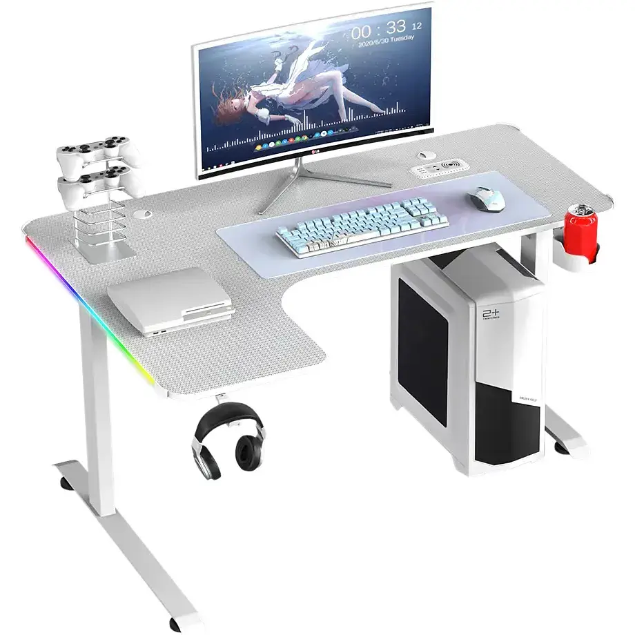 Комп'ютерний ігровий стіл GT Racer T-1217 [160x60-100x73] White [123416] - фото 4