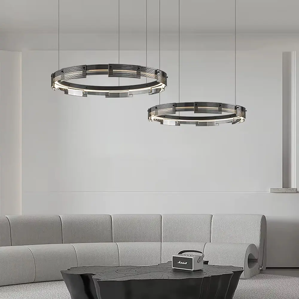 Люстра с черным подвесным кольцом с графитовыми пластинами Ø 80 см | Ст. MJ 231-800 BK Line F - фото 3