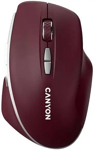 Миша бездротова Canyon MW-21, Burgundy Red, USB 2.4GHz, оптична (синій LED-сенсор Pixart 3065), 800 - 1600 dpi, 7 кнопок,