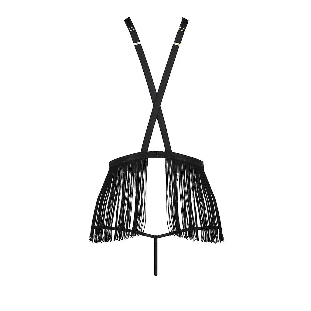 Комплект белья INDRA Set OpenBra black - Passion Exclusive: стринги портупея с бахромой L/XL - фото 6