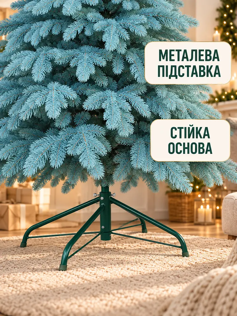 Лита штучна ялинка ЕБ23 Говерла 230 см на металевій підставці, блакитна (49676483) - фото 5