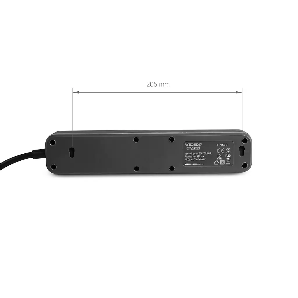 Мережевий подовжувач VIDEX ONCORD з/з 4п 3м (3x1.5мм) з кнопкою Black VIDEX (27688-000) - фото 6