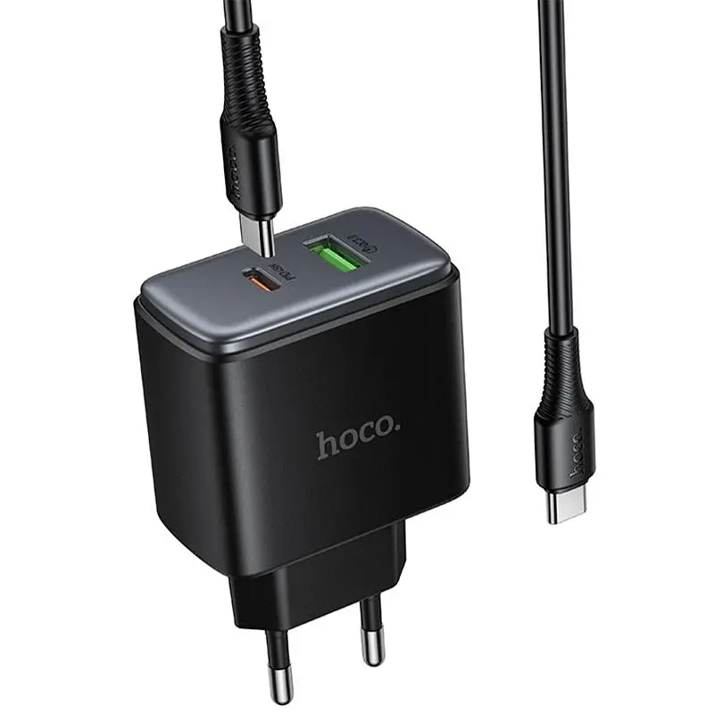 СЗУ Hoco C158A Upgrade PD45W (1USB-A/1C) + кабель Type-C to Type-C Black - фото 4