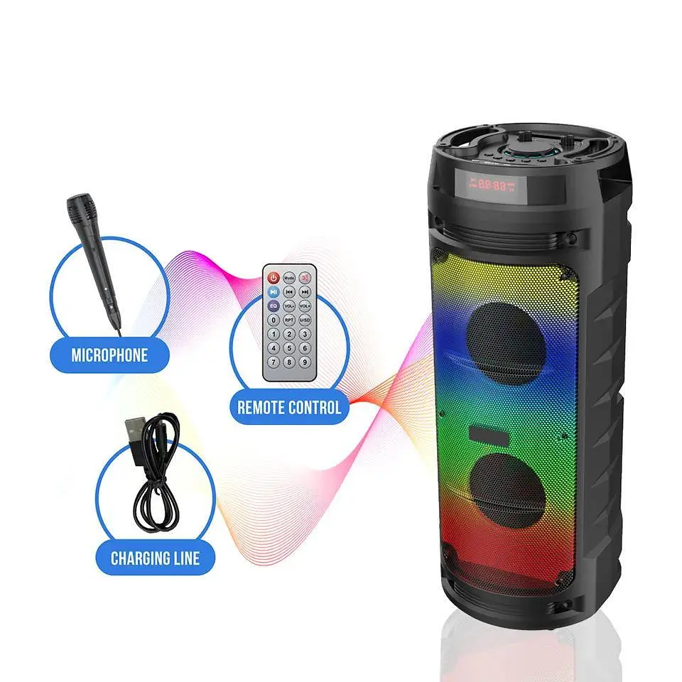 Портативна акустична система Winso ZQS6210W-6.5"x2 з RGB 30W з караоке мікрофоном та пультом - фото 6