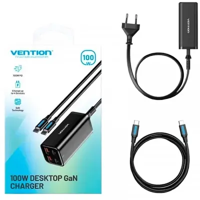 Зарядний пристрій Vention 4xUSB 100 Вт (2xUSB-C + 2xUSB-A) PD 3.0/QC 3.0/GaN чорний (FBSBG-EU) - фото 9